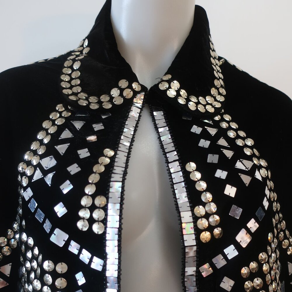 NWT Tina Demel Black Velvet Mirrored Embellished Peter Pan Collar Capelet OS - Picture 5 of 14